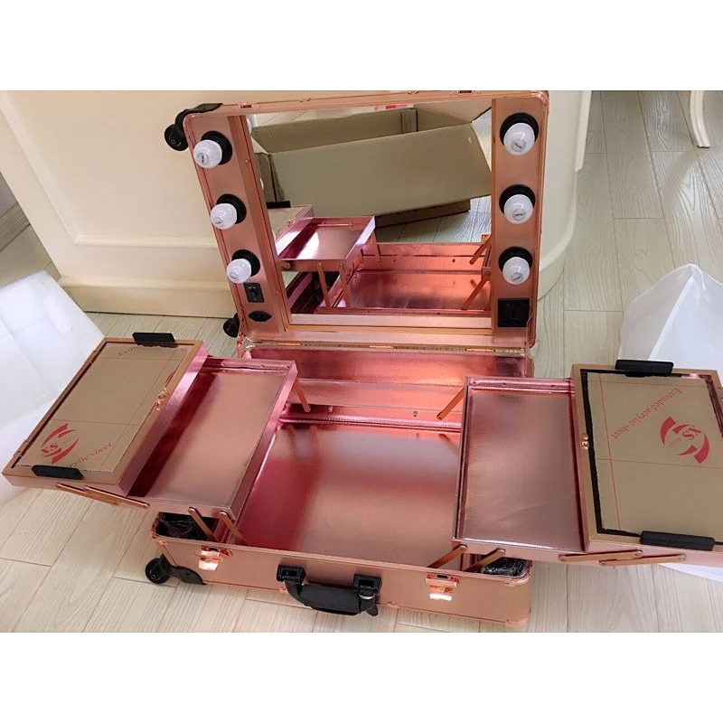 Hot Sale High Quality promotional makeup Case Station Studio With lighted mirror case