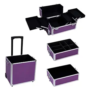 34cm x 25cm x 72cm Extra Large 4 in 1 Aluminum Rolling Hairdressing Makeup Case Salon Artist Cosmetic Organizer Makeup Trolley