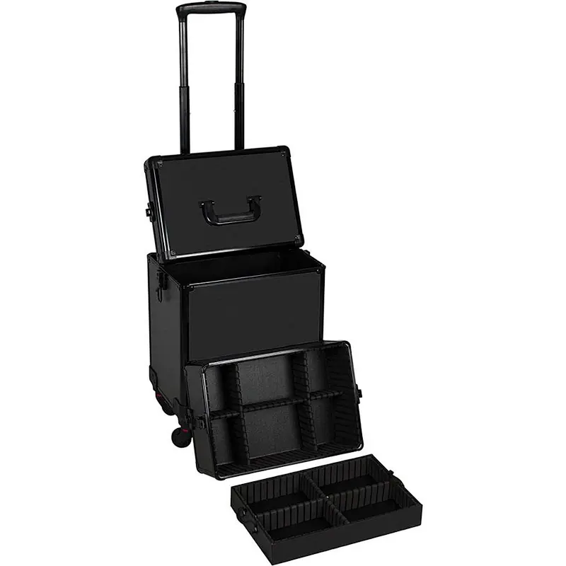3-in-1 Professional 4 Wheels Removable Rolling Cosmetic Makeup Artist Train Case Organizer Travel Adjustable Dividers