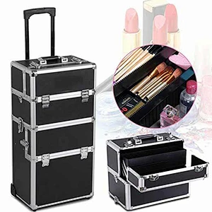 Rolling Aluminum 3 in 1 Cosmetic Case Trolley Makeup Beauty Box Case