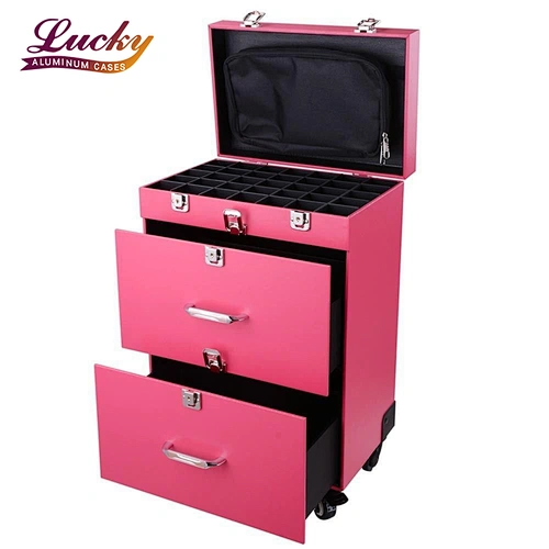 Professional Nail Artist 4 Wheel Rolling Makeup Case Cosmetic Artist Trolley