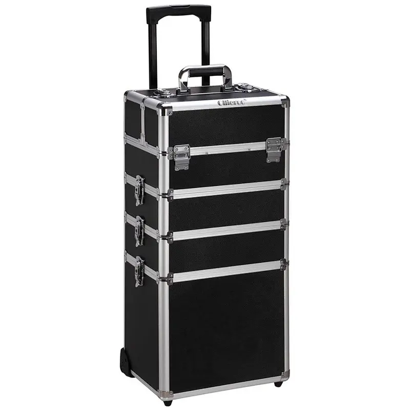 Professional artist train case organizer suitcase fashion lockable multiple layers removable wheels extendable trays case