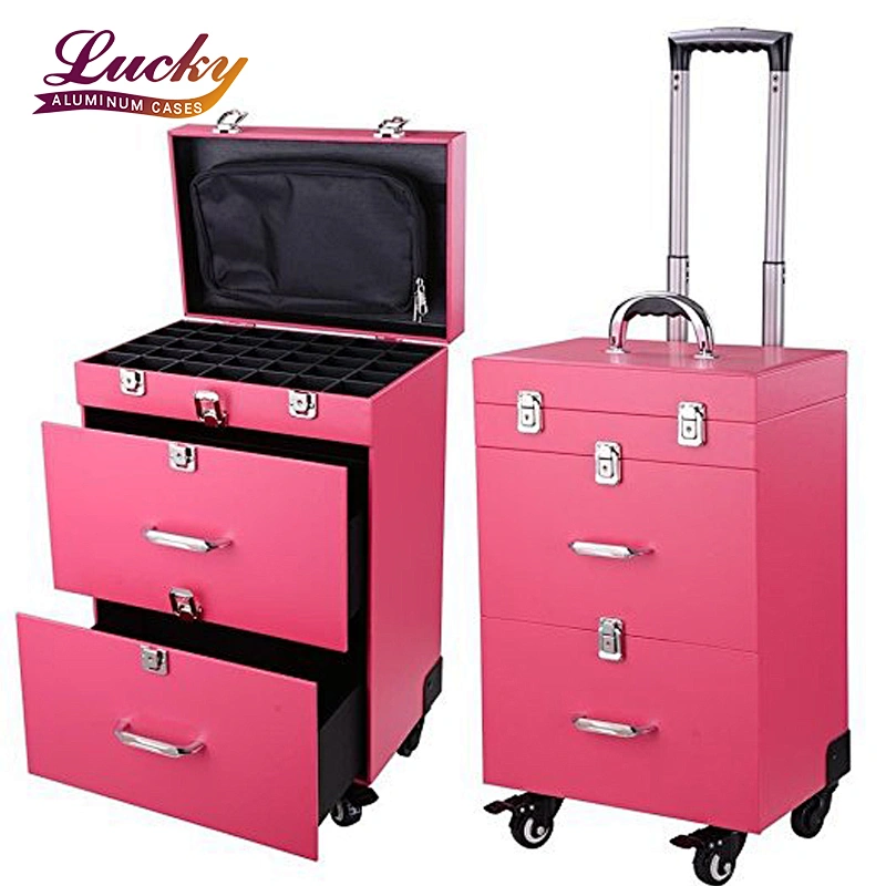 Professional Nail Artist 4 Wheel Rolling Makeup Case Cosmetic Artist Trolley