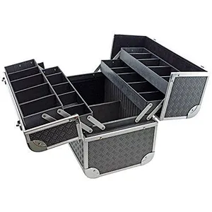 Black Toolbox Fishing Tackle Bait Case with Fold Out Trays Tool Case with Tray Dividers