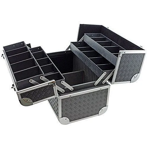 Black Toolbox Fishing Tackle Bait Case with Fold Out Trays Tool Case with Tray Dividers