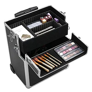 Rolling Aluminum 3 in 1 Cosmetic Case Trolley Makeup Beauty Box Case