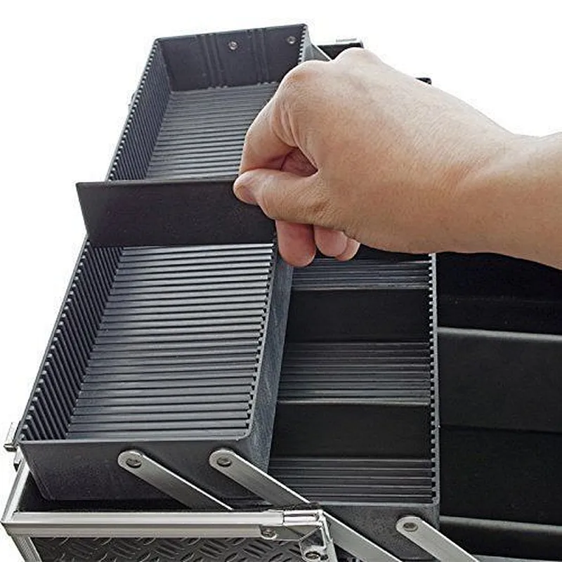 Black Toolbox Fishing Tackle Bait Case with Fold Out Trays Tool Case with Tray Dividers