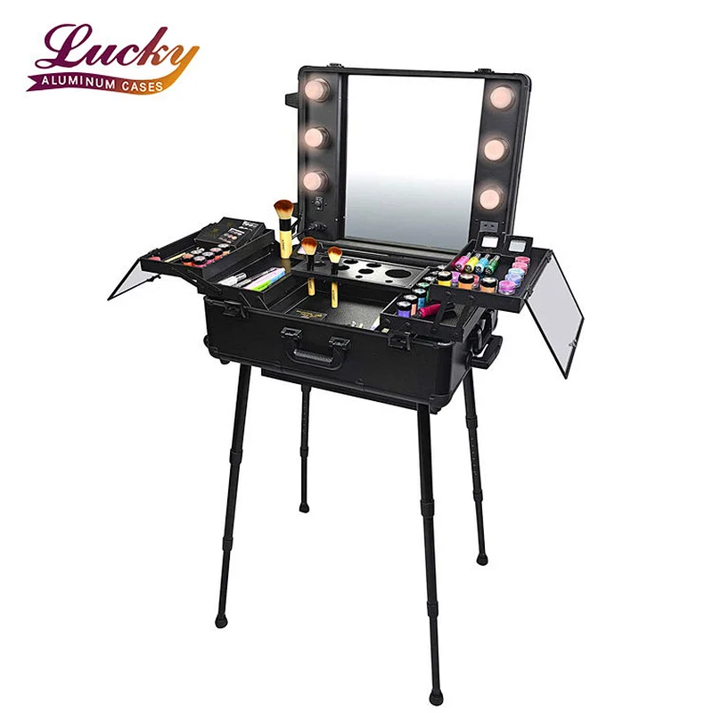 Hot Sale High Quality promotional makeup Case Station Studio With lighted mirror case