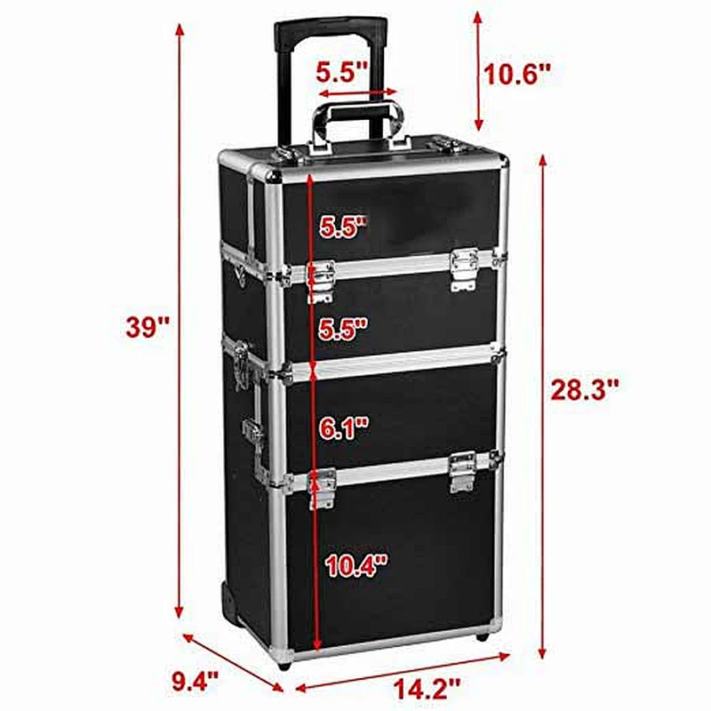 Rolling Aluminum 3 in 1 Cosmetic Case Trolley Makeup Beauty Box Case