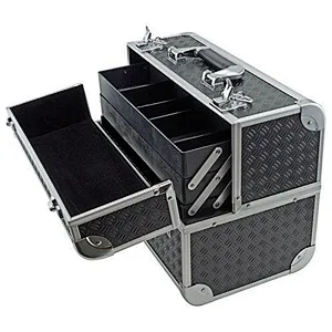 Black Toolbox Fishing Tackle Bait Case with Fold Out Trays Tool Case with Tray Dividers
