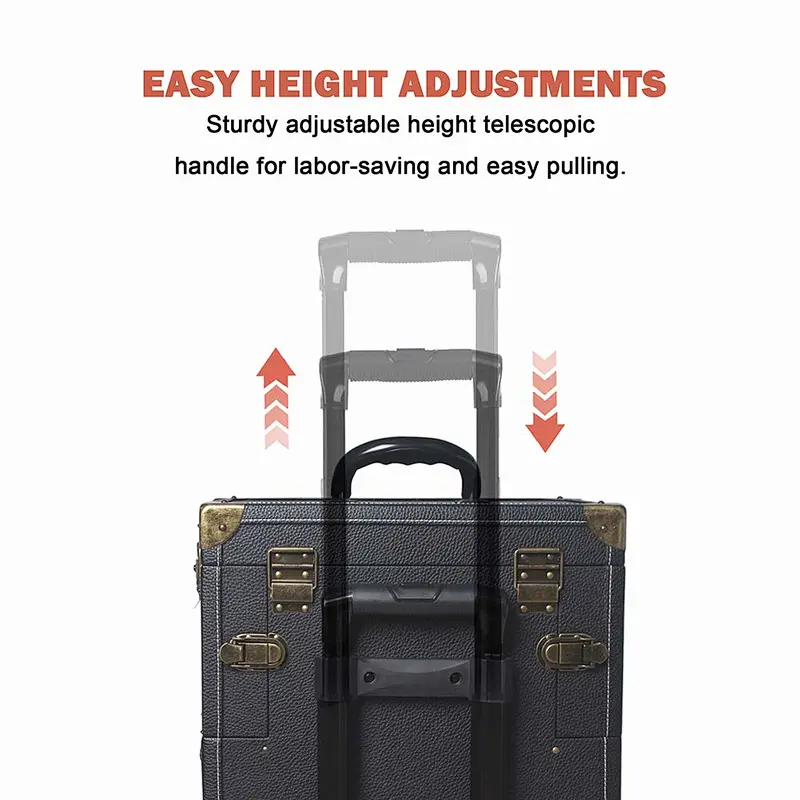 PU Surface Rolling Cosmetic Case Rolling Wheel Beauty Storage Travel Case Roll Cosmetic Case with Sliding Drawers With Mirror