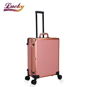 Aluminum Rolling Makeup Case With Lights And Mirror Large Cosmetic Storage Trolley Case Travel Adjustable Leg Extendable Trays