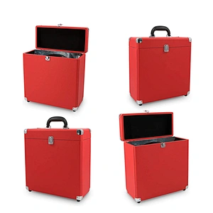 Red Vinyl Record Carry Case Large Capacity Professional LP Record Storage Case for 30 Records