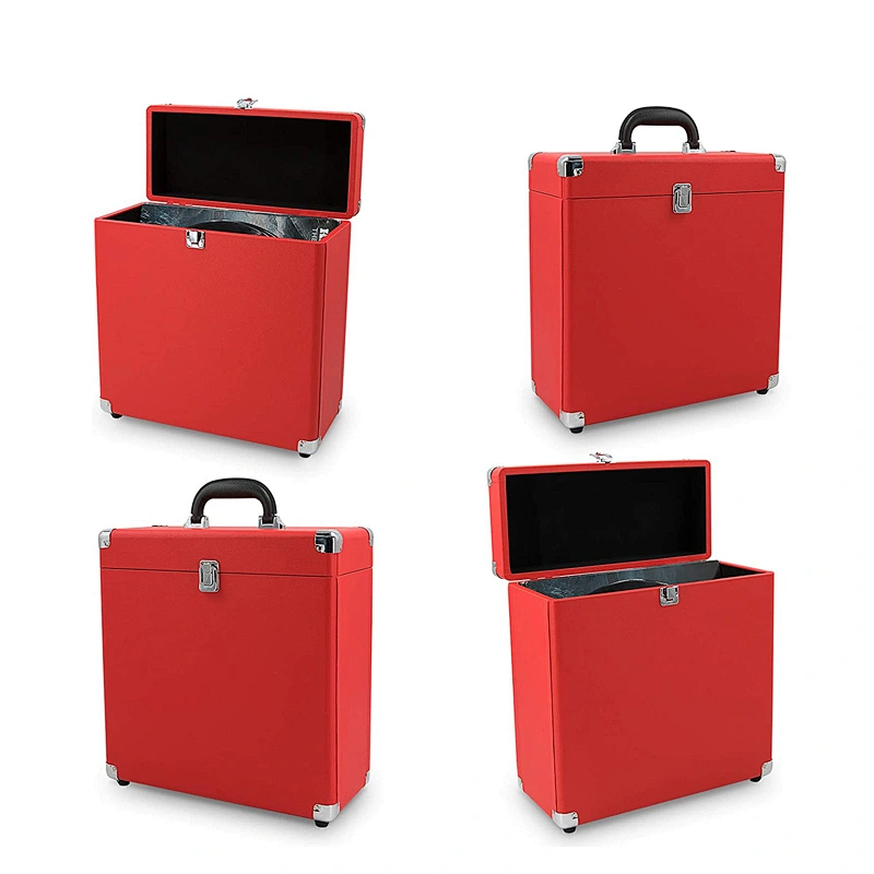 Red Vinyl Record Carry Case Large Capacity Professional LP Record Storage Case for 30 Records