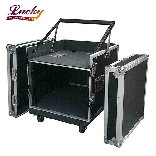 12U 12 Space Rack Case With Slant Mixer Top DJ Mixer Cabinet And 4 Casters