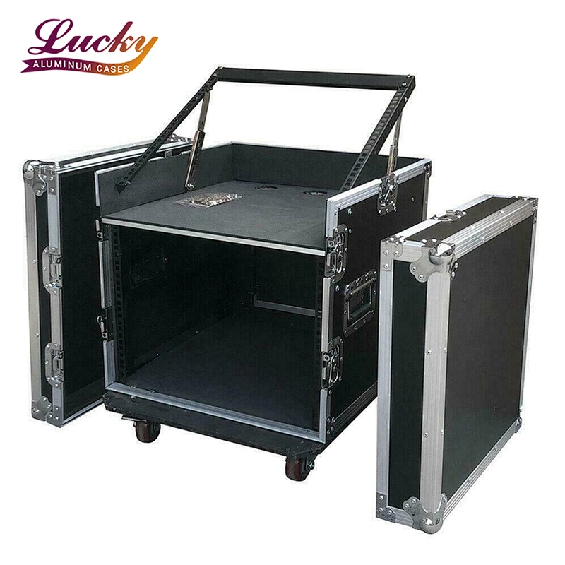 12U 12 Space Rack Case With Slant Mixer Top DJ Mixer Cabinet And 4 Casters