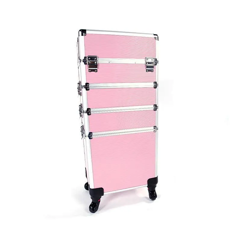 4 in 1 Aluminum Rolling Cosmetic Makeup Train Case Beauty Professional 4 Removable Wheels Rolling Aluminum Cosmetic Case Trolley