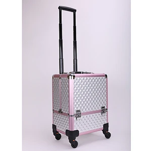 Makeup Trolley Case Large Travel Makeup Case with Mirror Rolling Cosmetics Case with Multiple Compartments and 360 Degree Wheels