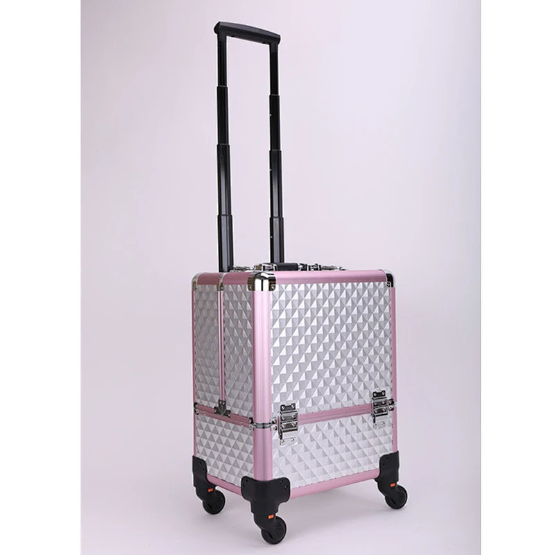 Makeup Trolley Case Large Travel Makeup Case with Mirror Rolling Cosmetics Case with Multiple Compartments and 360 Degree Wheels
