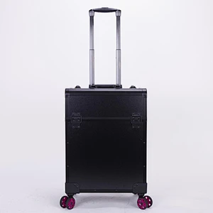 Rolling Aluminum Makeup Case Cosmetic Train Box Trolley Storage With 4 Trays