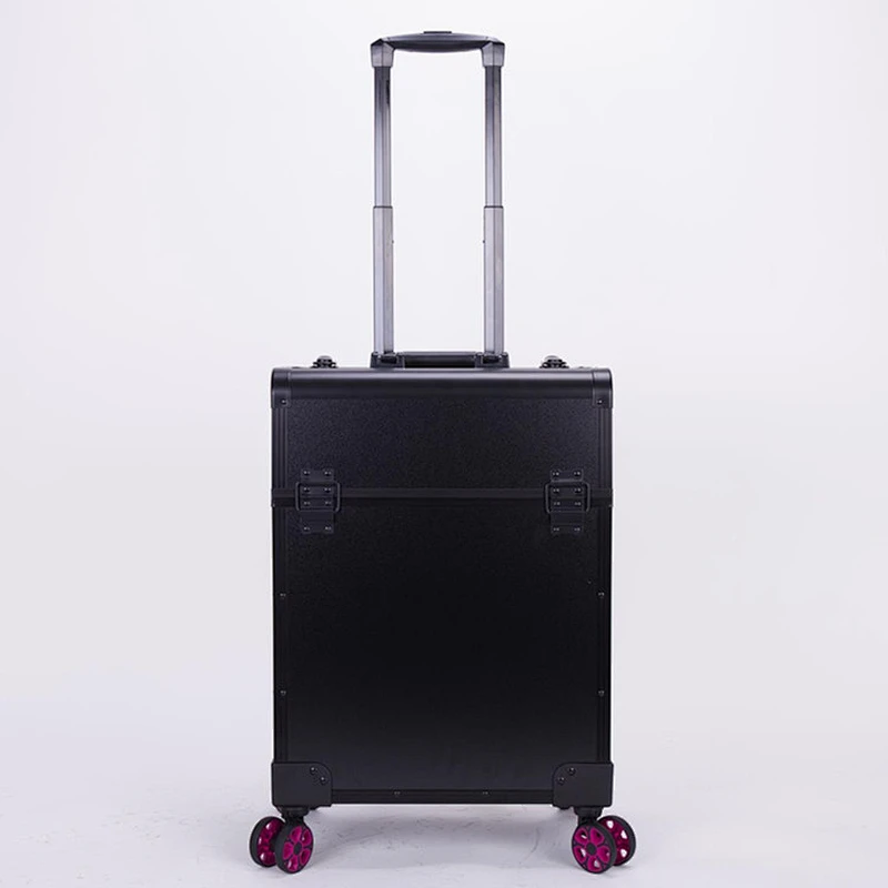 Rolling Aluminum Makeup Case Cosmetic Train Box Trolley Storage With 4 Trays