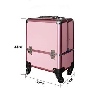 Professional Aluminum Makeup Train Case Organizer Interchangeable Cosmetic Rolling Train Trolley case