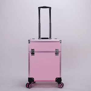 Rolling Aluminum Makeup Case Cosmetic Train Box Trolley Storage With 4 Trays