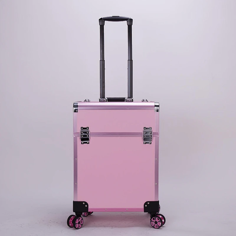 Rolling Aluminum Makeup Case Cosmetic Train Box Trolley Storage With 4 Trays