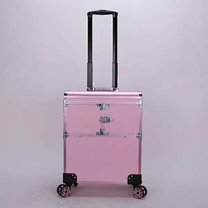 Makeup Case on Wheels 4 Tier Rolling Trolley Makeup Train Case Cosmetic Organizer for Beauty with Extendable Trays