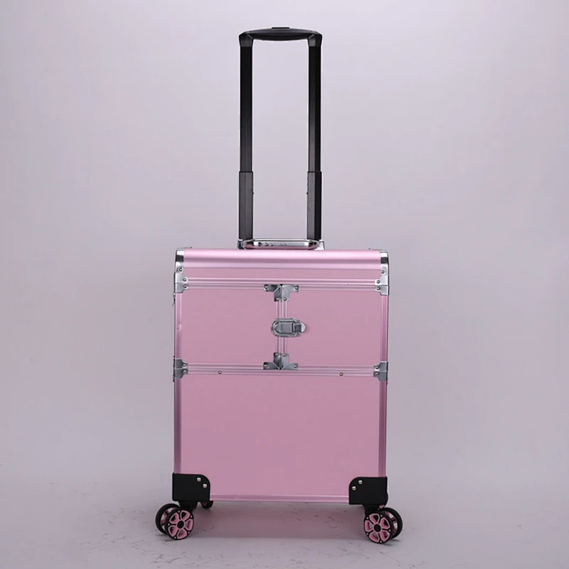 Makeup Case on Wheels 4 Tier Rolling Trolley Makeup Train Case Cosmetic Organizer for Beauty with Extendable Trays