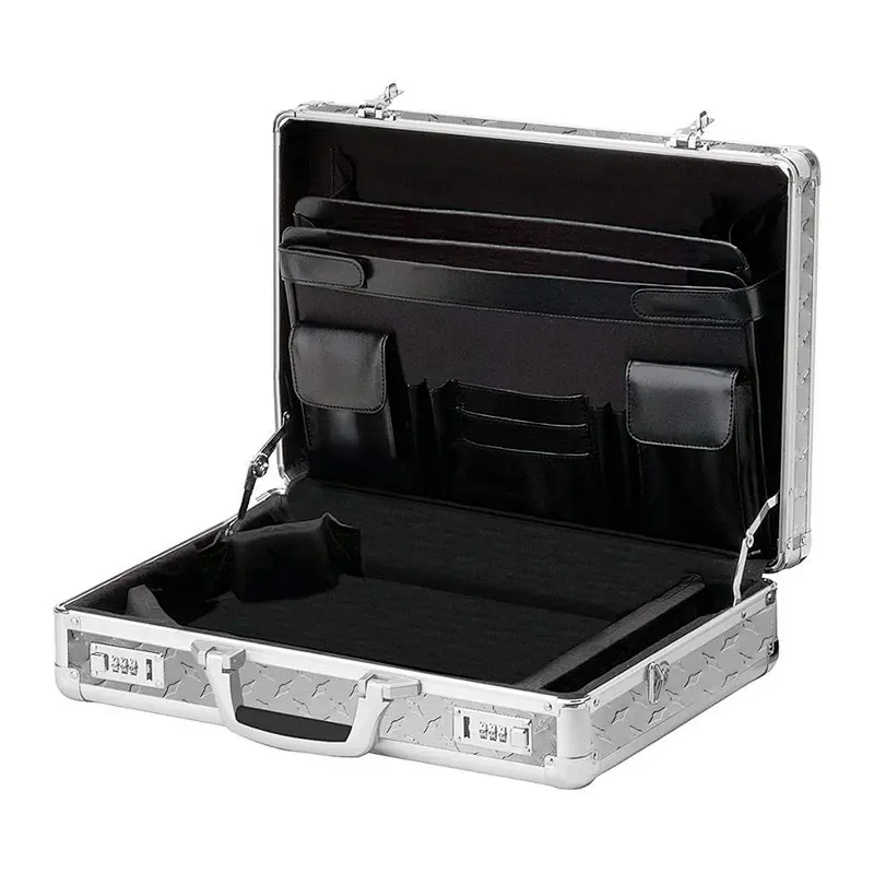 Aluminum Briefcase Combination Lock Organizer Attache Briefcase Aluminum