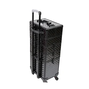 4-in-1 Rolling Makeup Train Case Lift Handle 4 Removable Wheels Lockable Keys Aluminum Cosmetic Trolley Case