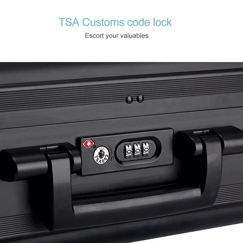 Aluminum Briefcase Large laptop case attache cases, TSA Customs Lock Custom space sponge shockproof Instrument, black briefcase