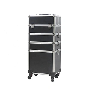 4 in 1 Professional Makeup Trolley Case Tall Multifunctional High Capacity Rolling Cosmetic Case Aluminum for Makeup Artist