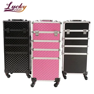 Telescopic Cosmetic Hairdressing Makeup Vanity Case Professional Trolley Beauty Make up Box 4 in 1 Hardshell Rolling Makeup Case