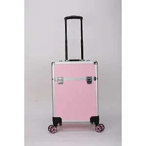 Rolling Makeup Train Case  Salon Lockable Travel Trolley with Sliding Drawers Case  Aluminum Cosmetic with Wheel Barber