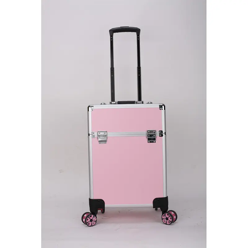Rolling Makeup Train Case  Salon Lockable Travel Trolley with Sliding Drawers Case  Aluminum Cosmetic with Wheel Barber