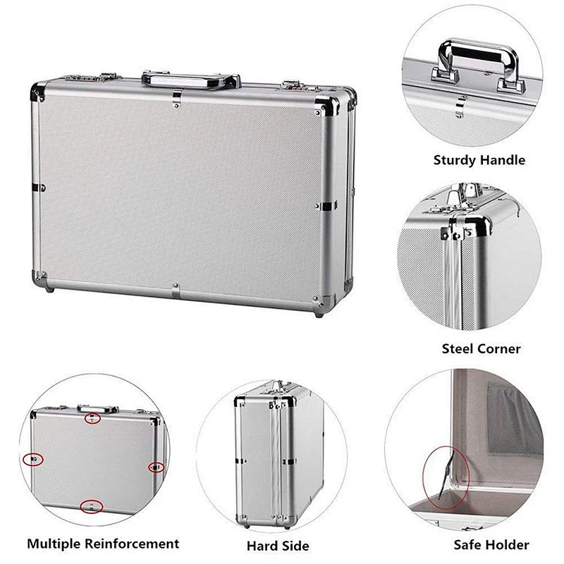 Portable Custom Aluminum Brief Case Notebook Lock Attach Case