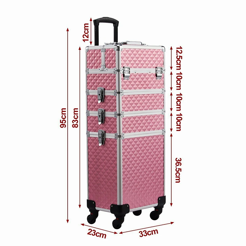 Large 4 in 1 Mobile Makeup Case Trolley Nail Vanity Beauty Box Rolling Case with 4 Removable Wheels