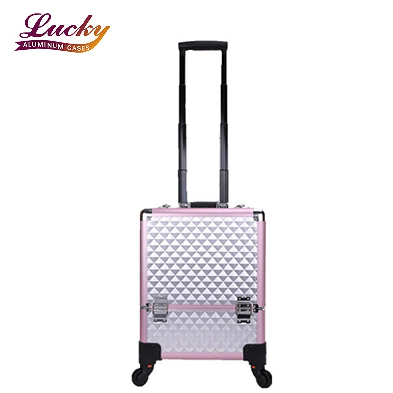 Makeup Trolley Case Large Travel Makeup Case with Mirror Rolling Cosmetics Case with Multiple Compartments and 360 Degree Wheels