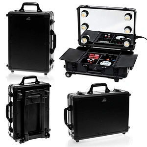 rolling Makeup Artist Train Box with Lights Station Trolley Studio Wheeled Case