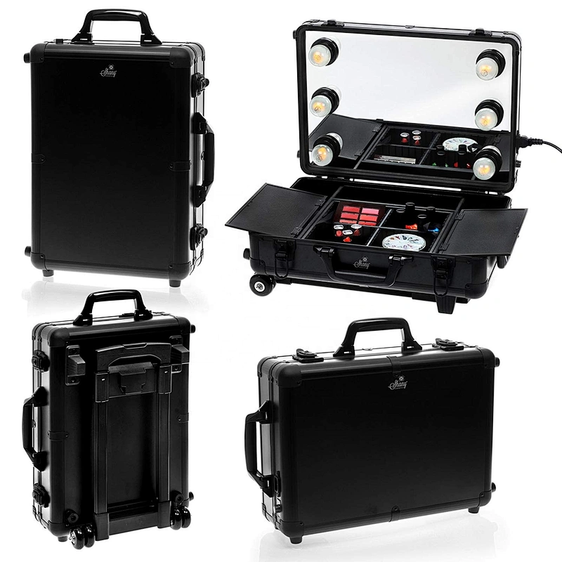 rolling Makeup Artist Train Box with Lights Station Trolley Studio Wheeled Case