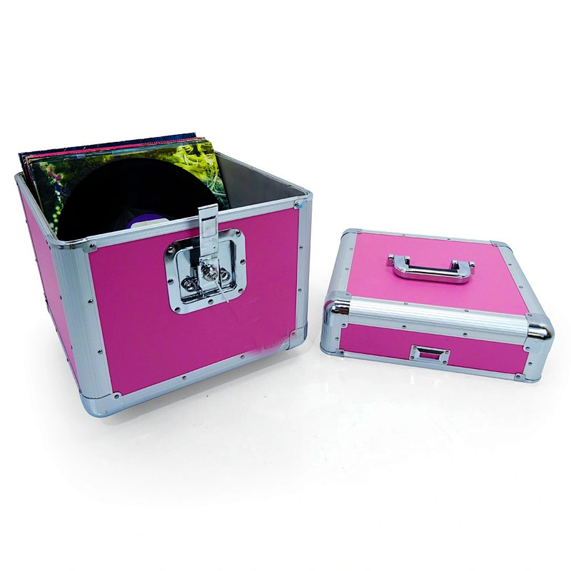 Pink aluminum Vinyl 12 lp vinyl record case with Holds 100