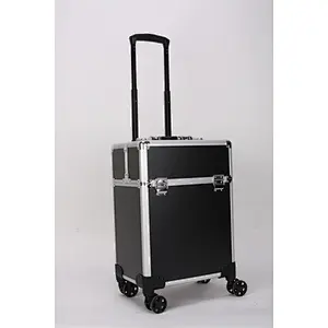 Rolling Makeup Train Case  Salon Lockable Travel Trolley with Sliding Drawers Case  Aluminum Cosmetic with Wheel Barber