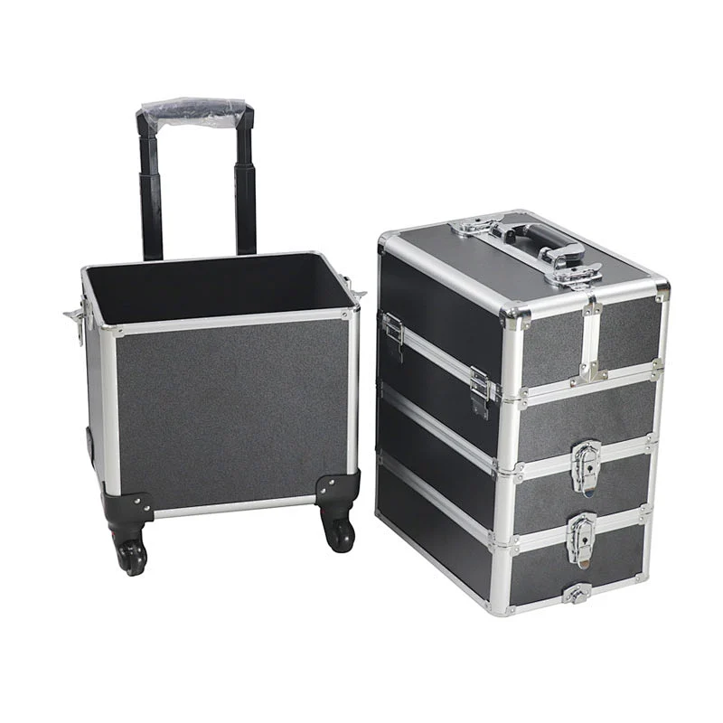 Telescopic Cosmetic Hairdressing Makeup Vanity Case Professional Trolley Beauty Make up Box 4 in 1 Hardshell Rolling Makeup Case