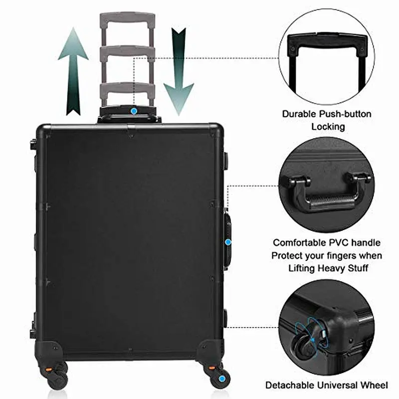 Rolling Aluminum Cosmetics Studio Case with Light Mirror