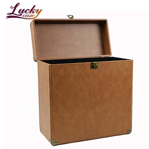 Large LP Album Box Brown Vintage Vinyl Record Storage Carrying Case for 30 Records