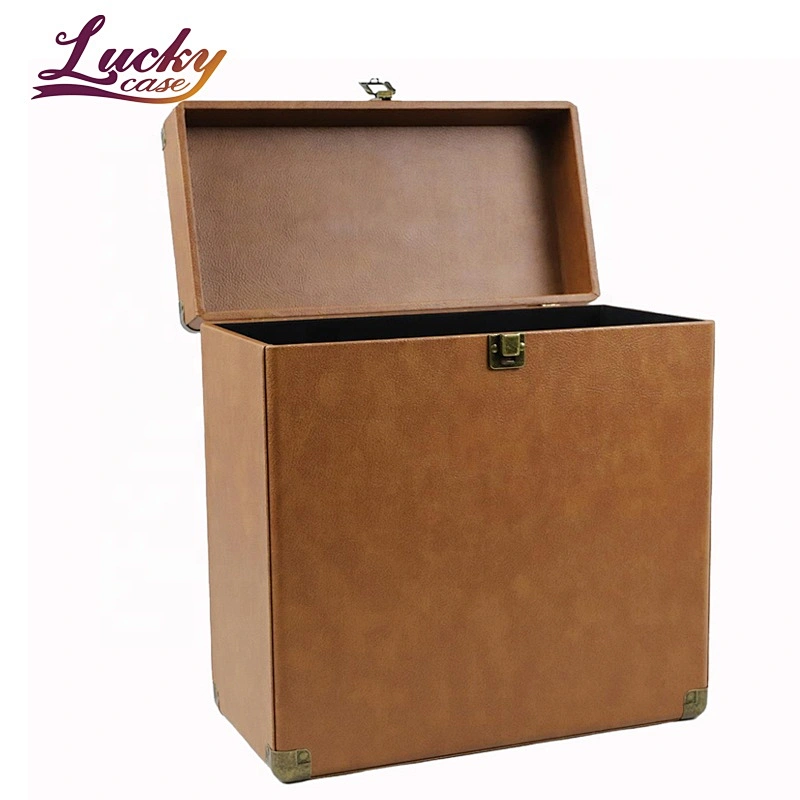 Large LP Album Box Brown Vintage Vinyl Record Storage Carrying Case for 30 Records