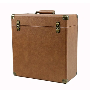 Large LP Album Box Brown Vintage Vinyl Record Storage Carrying Case for 30 Records