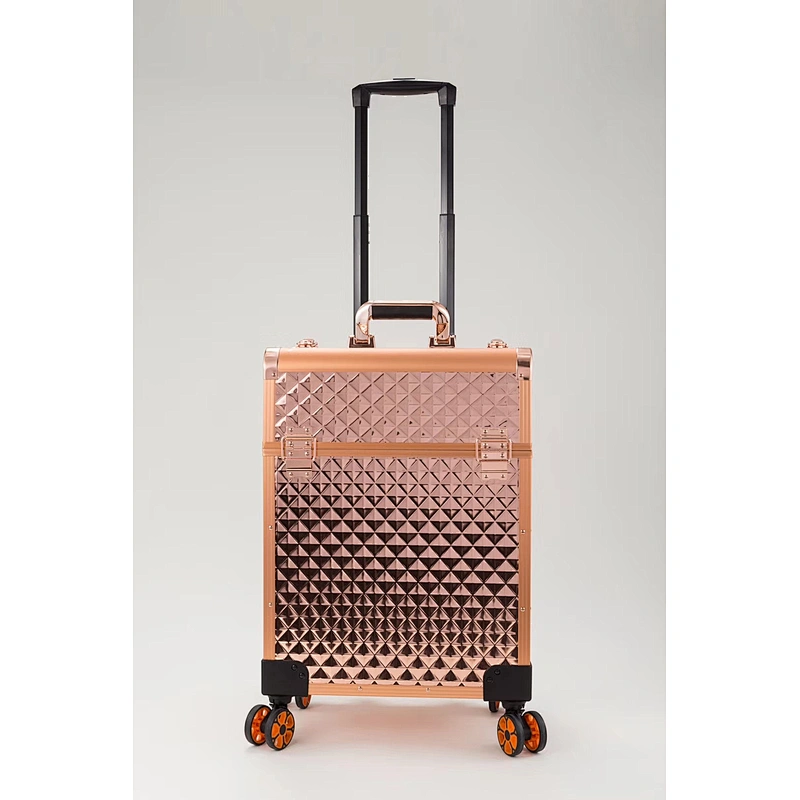 Rolling Aluminum Makeup Case Cosmetic Train Box Trolley Storage With 4 Trays